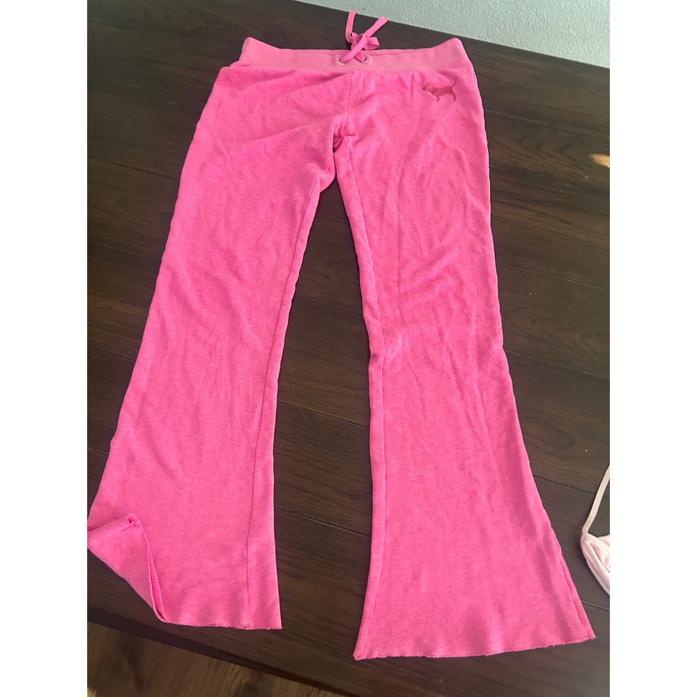 Victoria's Secret PINK Flare Sweatpants Neon Pink Logo Graphic Y2K Loungewear S